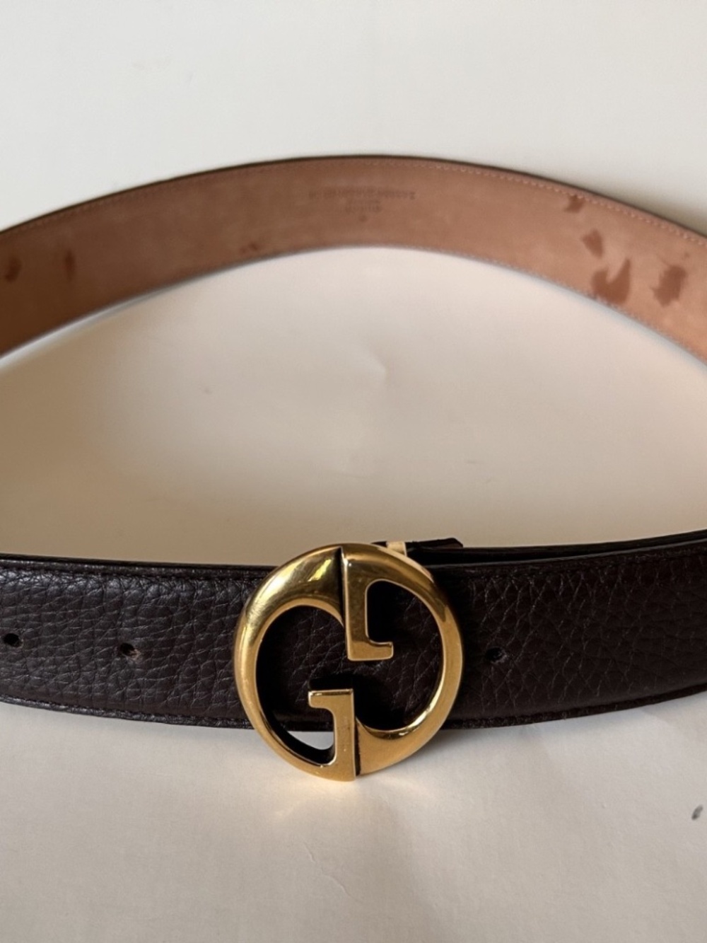 GUCCI Women's Brown Leather Belt w/ GG Logo Gold Hardware 245884 Size 85/34 - Picture 2 of 6